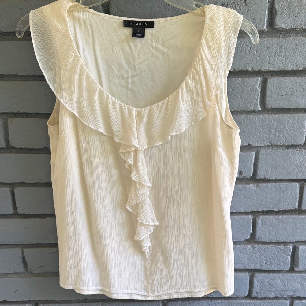 St. John Ivory Silk Ruffle Top